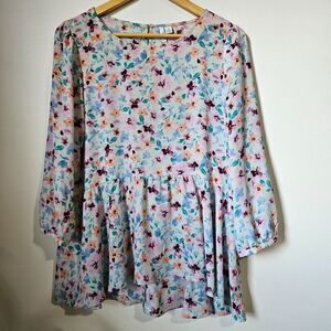 EUC ELLE FLORAL LONG SLEEVES BABYDOLL TOP SIZE M